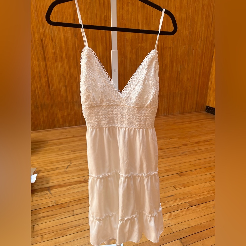 Ivory Lace Trim Mini Dress